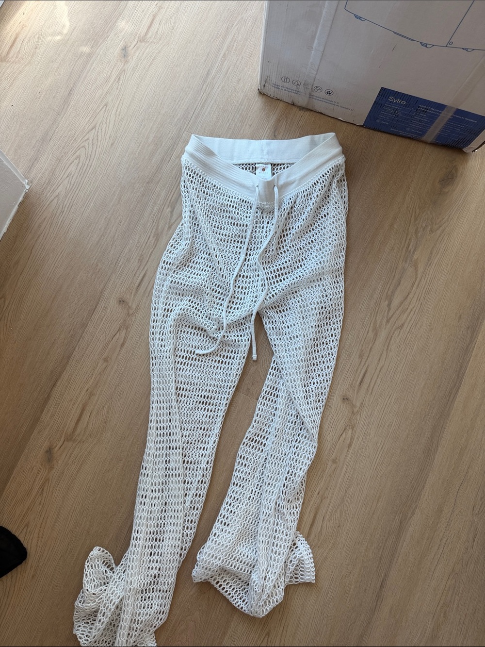 White Crochet Drawstring Beach Pants Shade + Shore Small